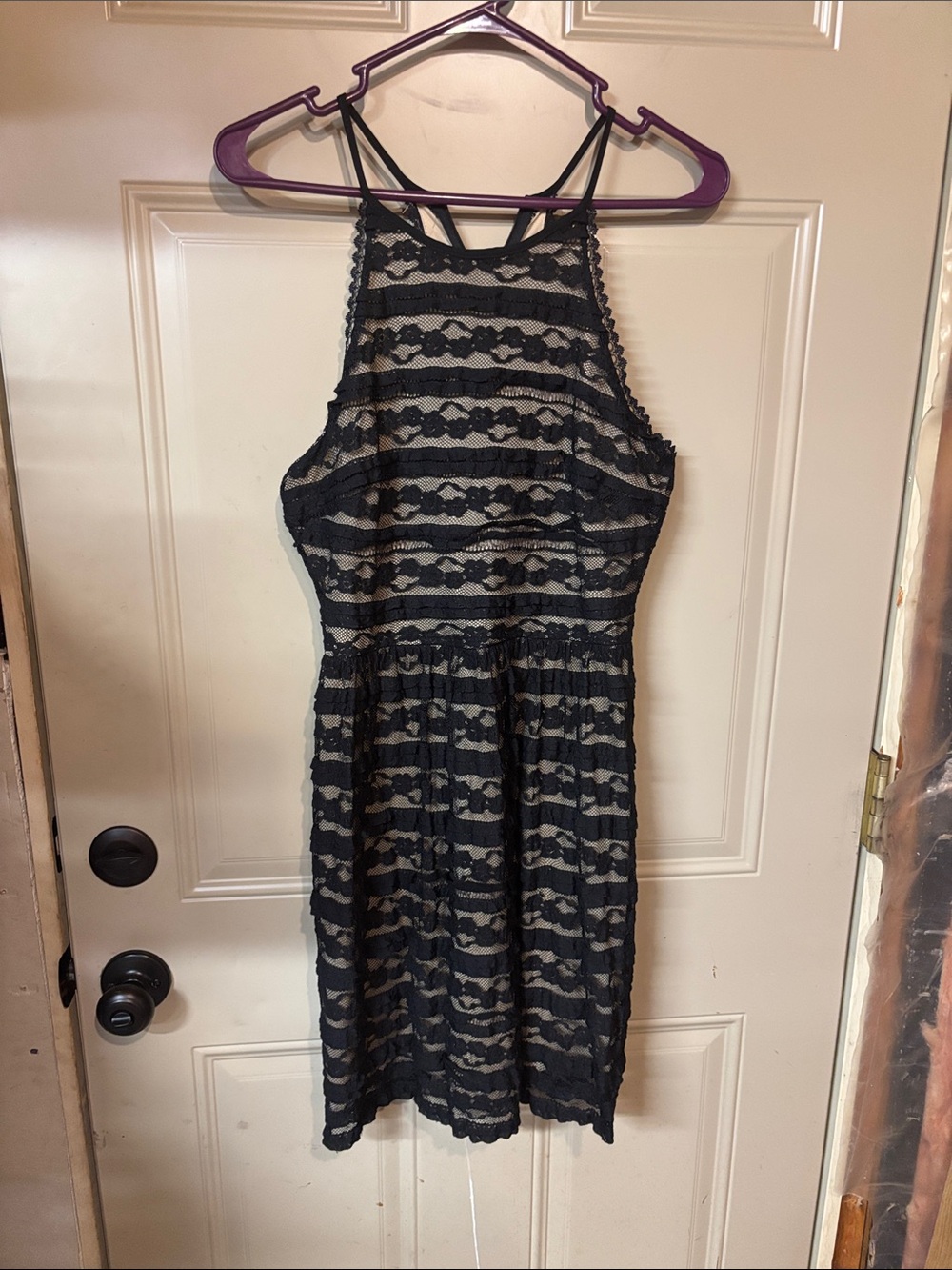 Soprano Black Lace Midi Dress with Cream Lining b188